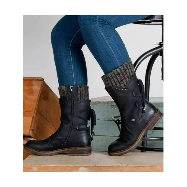 Details about   Women Wedge Heel Mid Calf Boots Round Toe Thick Sole Winter Warm Casual Shoes D 